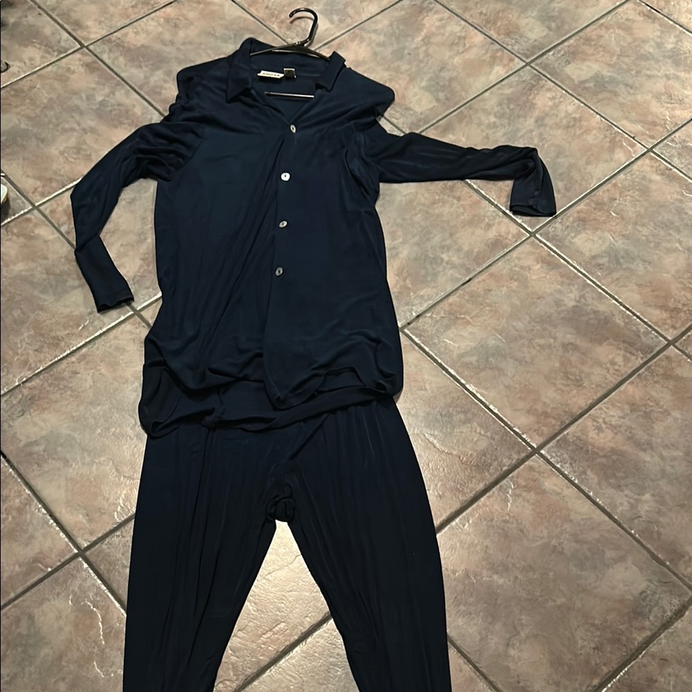 Women's Navy Button-Up Lounge Set